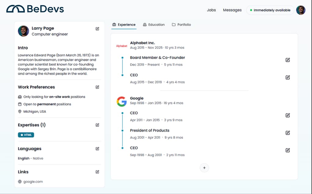 Job Seeker Profile View